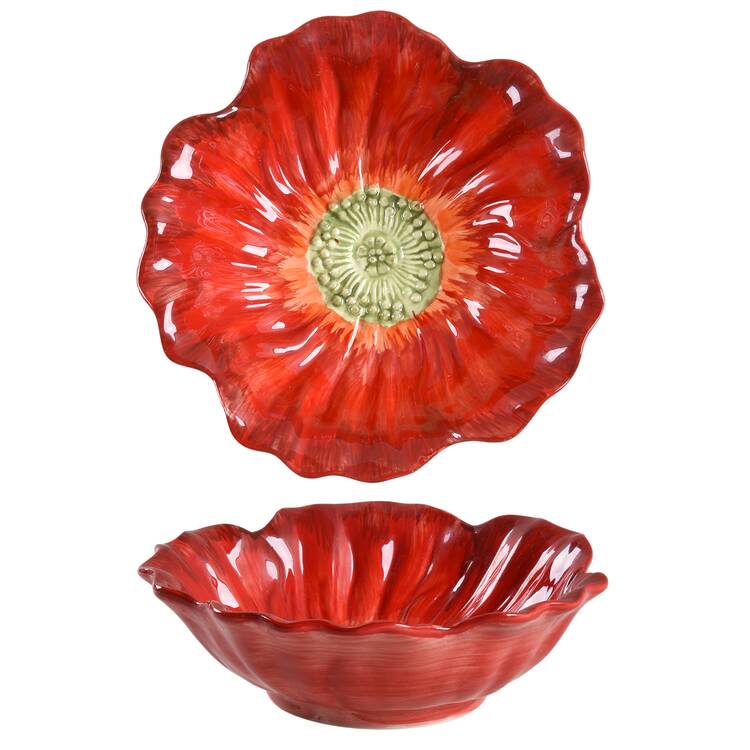 Red Poppy Flower Shape Soup/Cereal Bowl