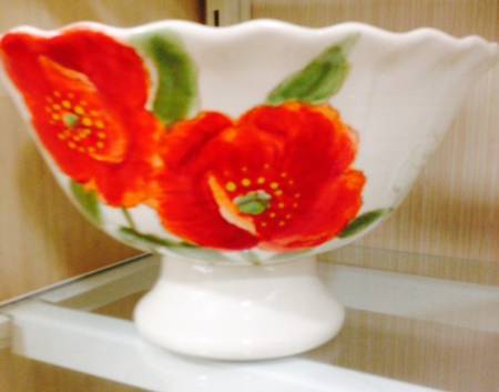 Red Poppy 10" Footed Bowl