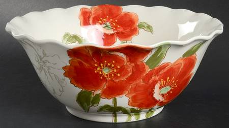 Red Poppy 11" Large Salad Serving Bowl