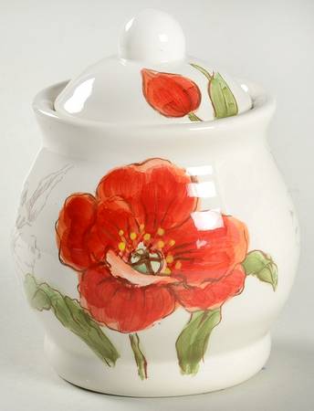 Red Poppy Sugar Bowl & Lid