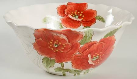 Red Poppy 9" Round Vegetable Bowl
