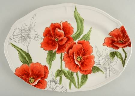 Red Poppy 17" Oval Serving Platter