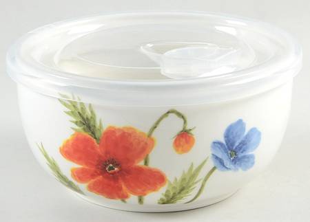 Colorful Poppies 32 Oz Round Plastic Microwave Bowl w/Vent Lid