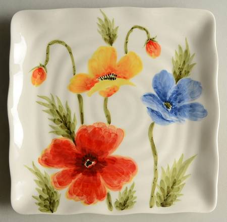 Colorful Poppies Square Salad Plate