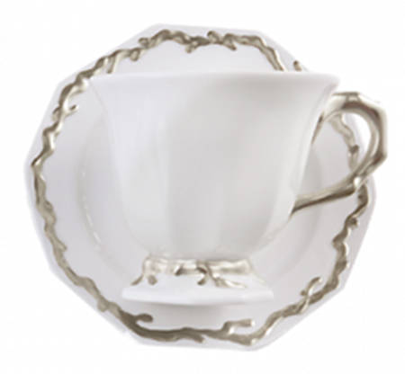 Barriera Corallina Platinum Footed Cup & Saucer Set