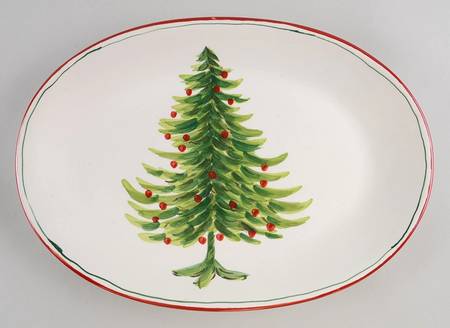 Watercolor Christmas Tree 14" Oval Serving Platter