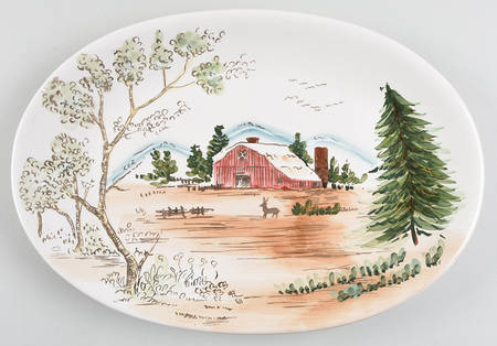 Christmas Farmhouse 14" Oval Serving Platter