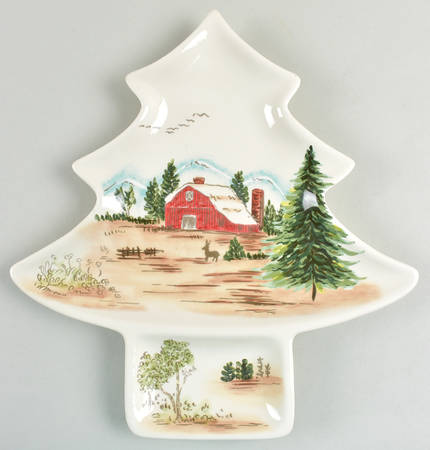 Christmas Farmhouse 14" Tree Shaped Platter