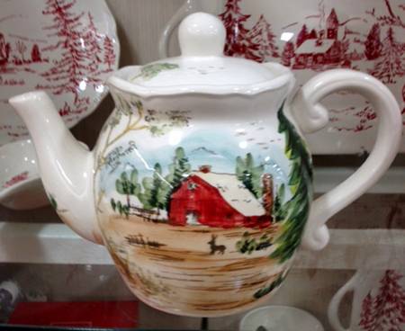 Christmas Farmhouse Teapot & Lid