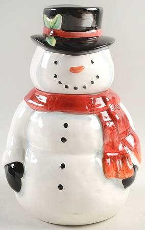 Top Hat Snowman Figural Cookie Jar & Lid