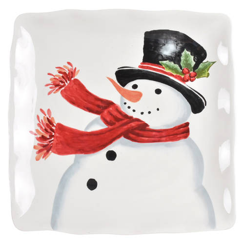 Top Hat Snowman Square Dinner Plate