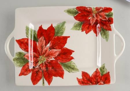 Sketch Poinsettia 15" Handled Tray