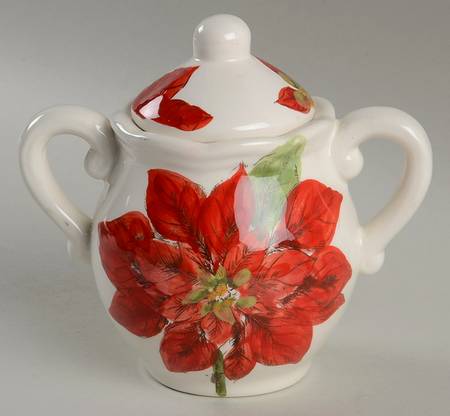 Sketch Poinsettia Sugar Bowl & Lid