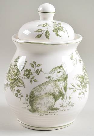 Green and White Toile Medium Canister & Lid