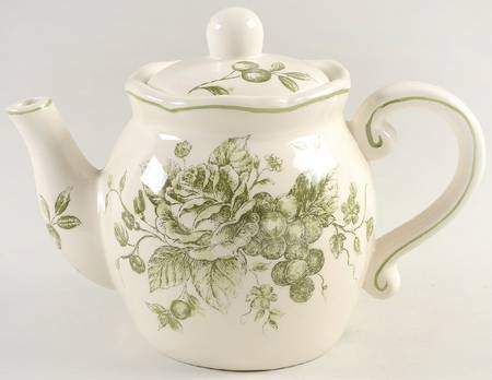 Green and White Toile Teapot & Lid