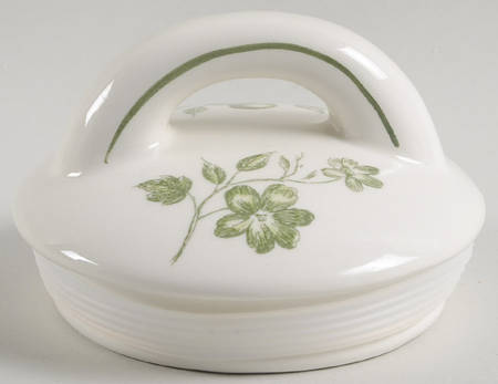 Green and White Toile Lid for 7" Storage Jar