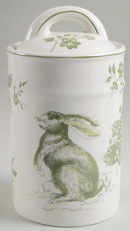 Green and White Toile 7" Storage Jar & Lid