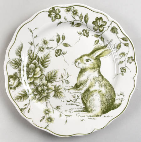 Green and White Toile Luncheon Plate