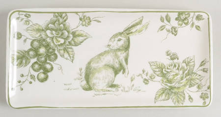 Green and White Toile 10" Rectangular Serving Platter