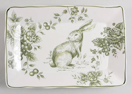 Green and White Toile 12" Rectangular Serving Platter