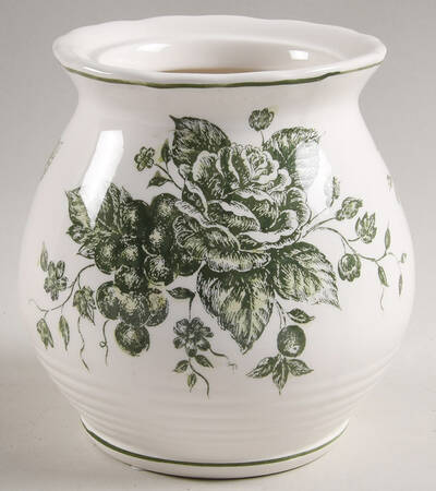 Green and White Toile Small Canister No Lid
