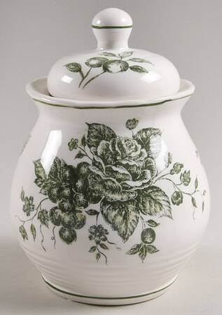 Green and White Toile Small Canister & Lid