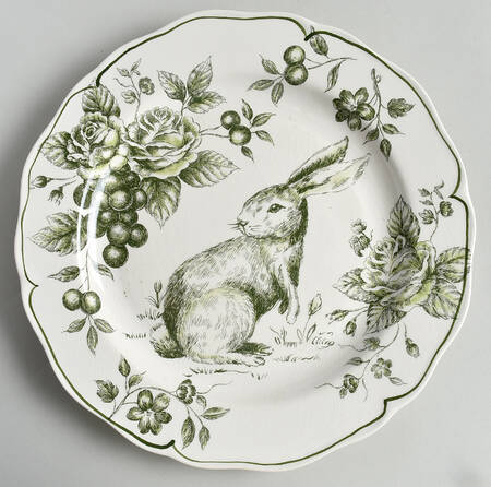 Green and White Toile Large Dinner Plate