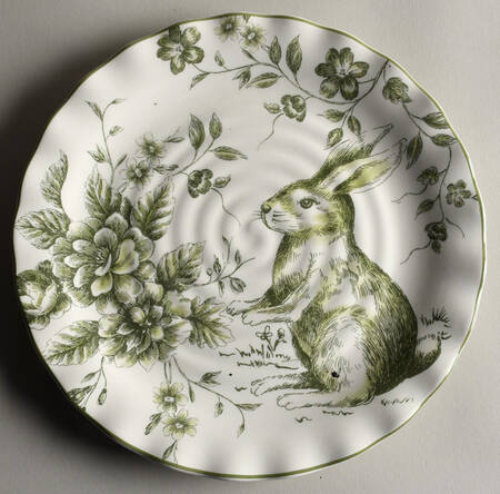 Green and White Toile Luncheon Plate