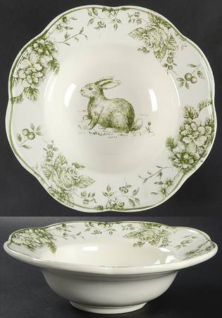 Green and White Toile 10" Round Serving Bowl