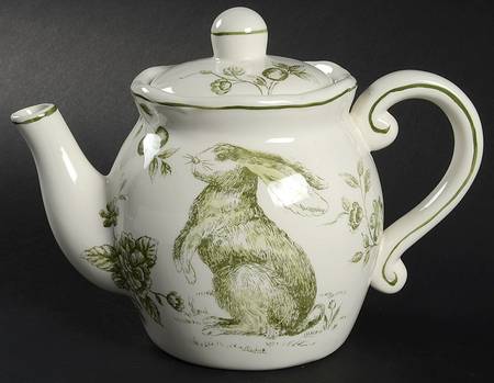 Green and White Toile Teapot & Lid