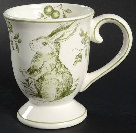 Green and White Toile Pedestal Mug