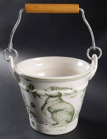 Green and White Toile 4" Handled Basket