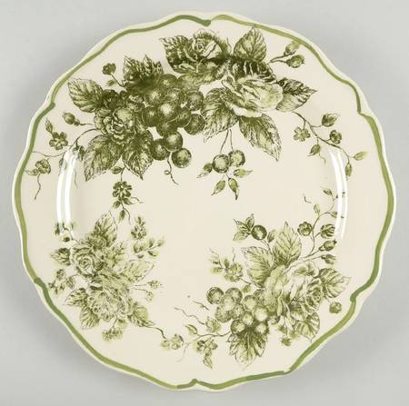 Green and White Toile Dinner Plate