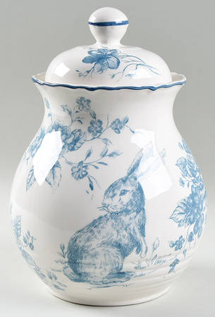 Blue and White Toile Cookie Jar & Lid