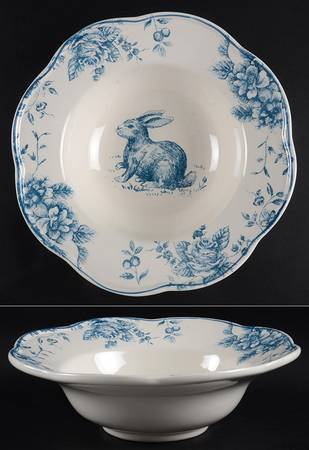 Blue and White Toile 10" Round Vegetable Bowl