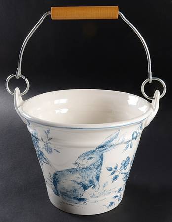 Blue and White Toile 6" Handled Basket