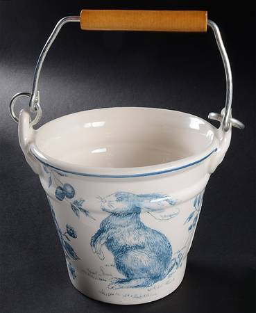 Blue and White Toile 4" Handled Basket