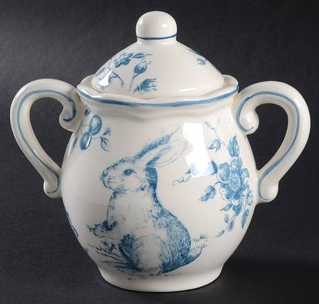 Blue and White Toile Sugar Bowl & Lid