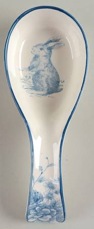 Blue and White Toile Spoon Rest/Holder (Holds 1 Spoon)