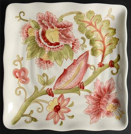 Coral Vanilla Chintz Square Salad Plate