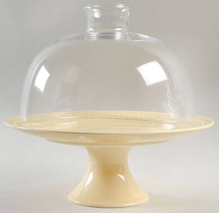M2A20 Yellow 12" Diameter Pedestal Cake Stand & Glass Dome