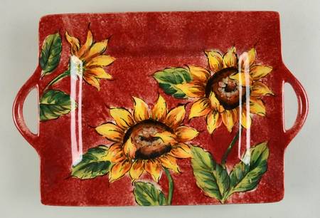 Red Spatter Sunflower 15" Handled Tray