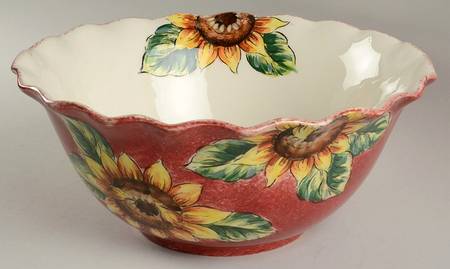 Red Spatter Sunflower 12" Round Serving Bowl