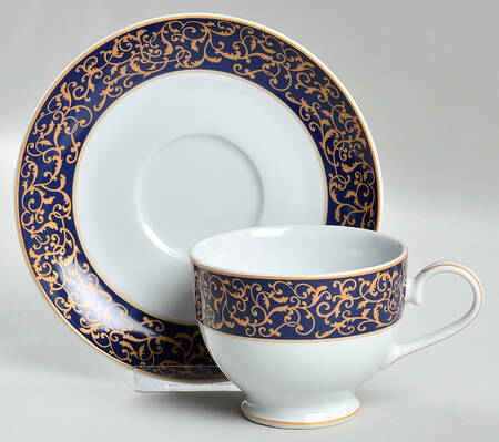Parchment Cobalt Footed Cup & Saucer Set