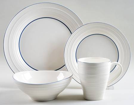 Swirl Blue Banded 4 Piece Place Setting