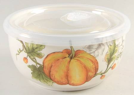 Pumpkin Flower 32 Oz Round Plastic Microwave Bowl w/Vent Lid