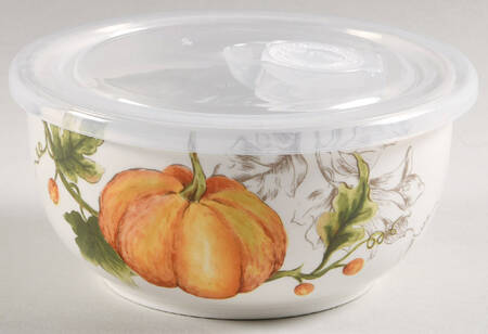 Pumpkin Flower 16 Oz Round Plastic Microwave Bowl w/Vent Lid
