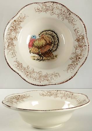 Turkey Toile 9" Round Vegetable Bowl
