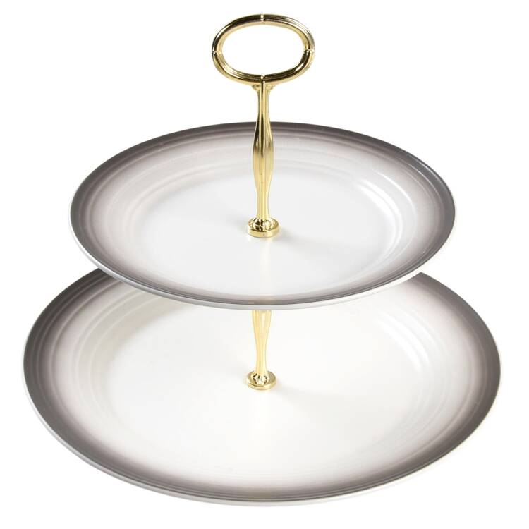 Swirl-Ombre Mocha 6 5/8"-10"  2 Tiered Serving Tray (Dp, Sp) HC