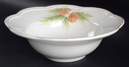 Snowy Pinecone 9" Round Vegetable Bowl